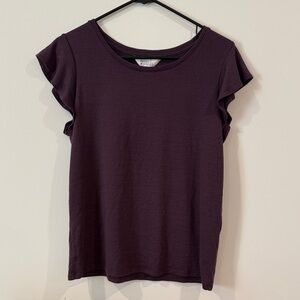 Market & Spruce Plum Short Sleeve Top Luisa Flutter Sleeve